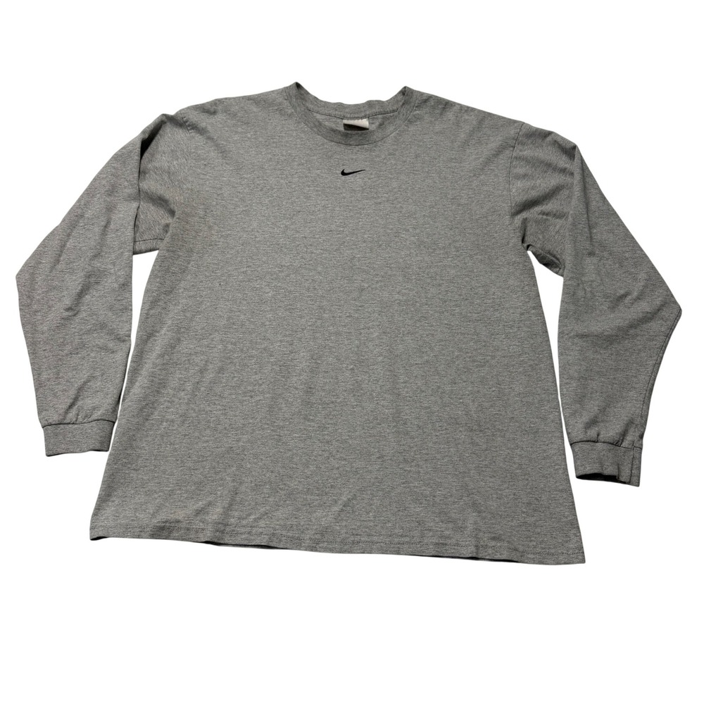 Nike Mens Long Sleeve T-Shirt Heather Grey Center Swoosh Logo Large Streetwear